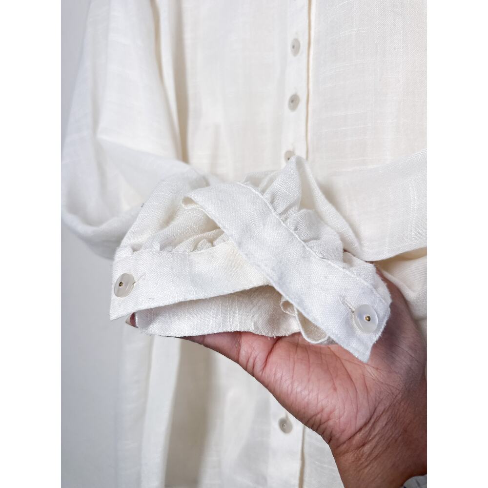 Free People Ivory Button Up High Low Tunic Embroidered Cutout Back M - Picture 12 of 14
